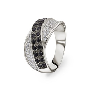 Damenring 925 Silber rhodiniert mit Zirkonia schwarz / weiss