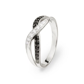 Damenring 925 Silber rhodiniert mit Zirkonia schwarz / weiss