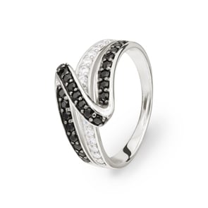 Damenring 925 Silber rhodiniert mit Zirkonia schwarz / weiss