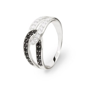 Damenring 925 Silber rhodiniert mit Zirkonia schwarz / weiss
