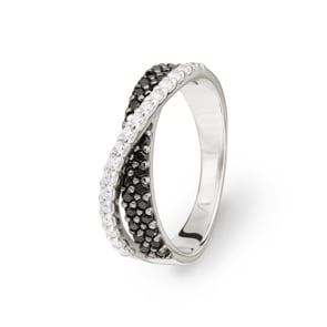 Damenring 925 Silber rhodiniert mit Zirkonia schwarz / weiss
