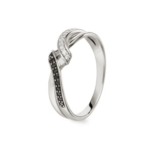 Damenring 925 Silber rhodiniert mit Zirkonia schwarz / weiss