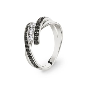 Damenring 925 Silber rhodiniert mit Zirkonia schwarz / weiss