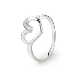 Damenring 925 Silber rhodiniert mit Zirkonia Trilogie, Herz