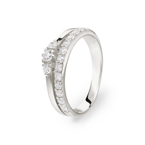 Damenring 925 Silber rhodiniert mit Zirkonia Trilogie und Seitensteine