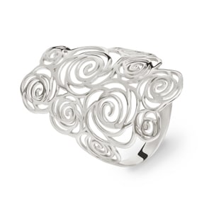 Damenring 925 Silber rhodiniert, Rosenmuster