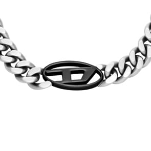 Diesel Halskette Oval D-Logo Silbrig / Schwarz