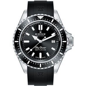 Edox SkyDiver Neptunian Automatic Schwarz / Kautschuk