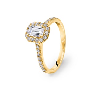 Emerald Halo Diamantring 750/18 K Gelbgold, 1.03 ct G/si