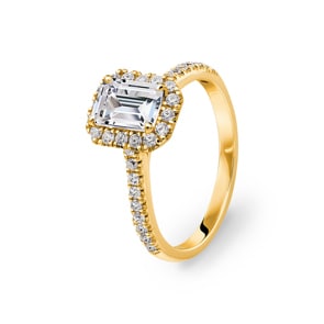 Emerald Halo Diamantring 750/18 K Gelbgold, 1.37 ct G/si