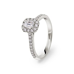 Emerald Halo Diamantring 750/18 K Weissgold, 0.62 ct G/si