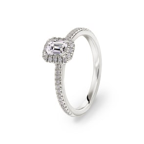 Emerald Halo Diamantring 750/18 K Weissgold, 0.71 ct G/si