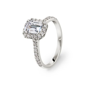 Emerald Halo Diamantring 750/18 K Weissgold, 1.37 ct G/si