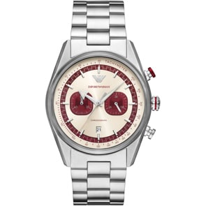 Emporio Armani Racer Chronograph Silvery / Beige & Red 