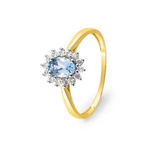 Entourage Ring 375/9 K Gelbgold mit Blautopas & Zirkonia