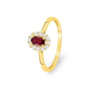 Entourage Ring 375/9 K Gelbgold mit Lab Grown Rubin & Diamanten 0.16 ct
