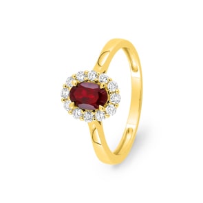 Entourage Ring 375/9 K Gelbgold mit Lab Grown Rubin & Diamanten 0.23 ct