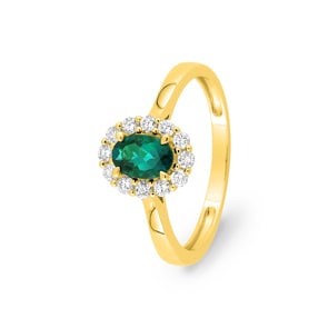 Entourage Ring 375/9 K Gelbgold mit Lab Grown Smaragd & Diamanten 0.23 ct