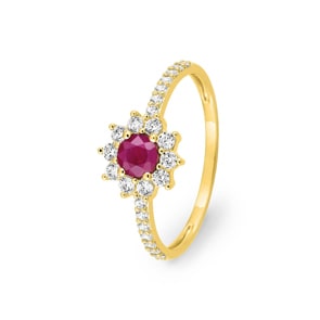 Entourage Ring 750/18 K Gelbgold mit Rubin & Diamanten 0.35 ct