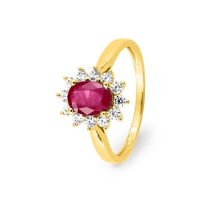 Entourage Ring 750/18 K Gelbgold mit Rubin & Diamanten 0.36 ct