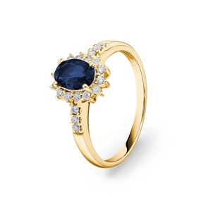 Entourage Ring 750/18 K Gelbgold mit Saphir & Diamanten 0.19 ct H/si