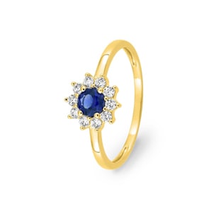 Entourage Ring 750/18 K Gelbgold mit Saphir & Diamanten 0.21 ct