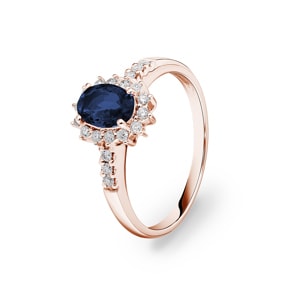 Entourage Ring 750/18 K Roségold mit Saphir & Diamanten 0.19 ct H/si