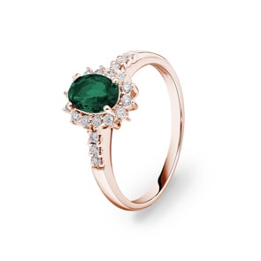 Entourage Ring 750/18 K Roségold mit Smaragd & Diamanten 0.19 ct H/si