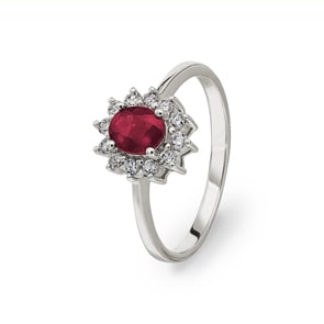 Entourage Ring 750/18 K  Weissgold mit Rubin & Diamanten 0.23 ct H/si Ø 52