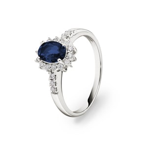 Entourage Ring 750/18 K Weissgold mit Saphir & Diamanten 0.19 ct H/si
