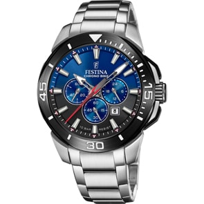 Festina Chrono Bike 47mm Edelstahl Silbrig / Blau & Schwarz