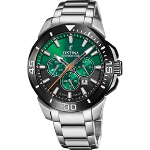 Festina Chrono Bike 47mm Edelstahl Silbrig / Grün & Schwarz