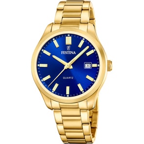 Festina Klassik Date Goldig / Blau 42mm