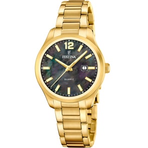 Festina Klassik Date Goldig / Perlmutt Schwarz 34mm