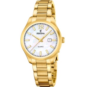 Festina Klassik Date Goldig / Perlmutt Weiss 34mm