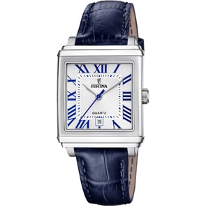 Festina On The Square Lady Date en cuir Bleu / Argenté