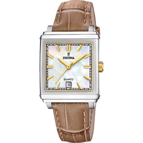 Festina On The Square Lady Date en cuir Brun / Argenté