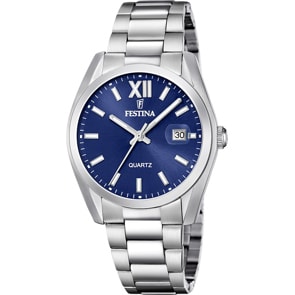 Festina Swiss Klassik Date Silbrig / Dunkelblau 40mm