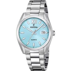 Festina Swiss Klassik Date Silbrig / Hellblau 40mm