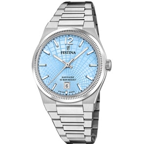 Festina Swiss Rivé Date 35mm Argenté / Bleu clair