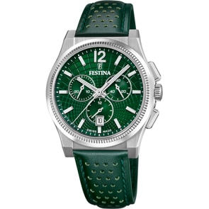 Festina Swiss Rivé Chrono 42 Leder Grün / Silbrig 