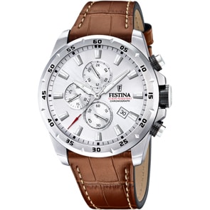 Festina Timeless Chrono Leder Braun / Silbrig 45mm