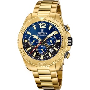 Festina Timeless Chronograph Goldig / Blau 45mm