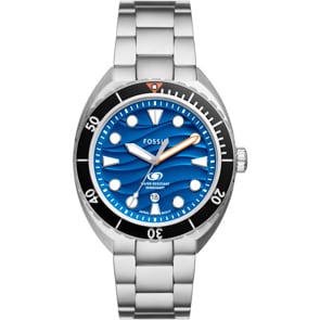 Fossil Breaker Date Silbrig / Blau 42mm