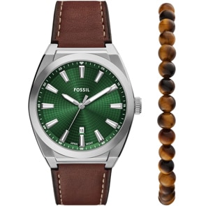 Fossil Everett Leder Braun Silbrig / Braun & Grün