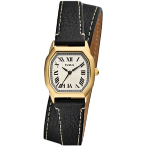 Fossil Harlow Cuir Noir Doré / Beige