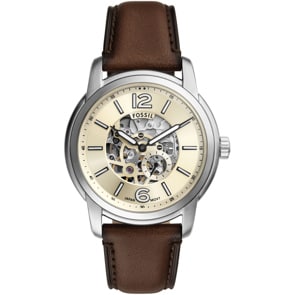 Fossil Heritage Leder Braun Automatic Silbrig / Beige