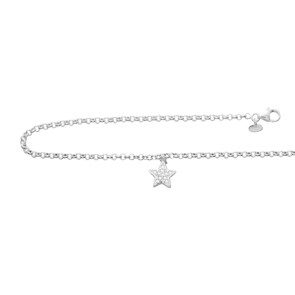 Chaîne de Cheville Argent 925 rhodié avec zircones 26cm, Étoile