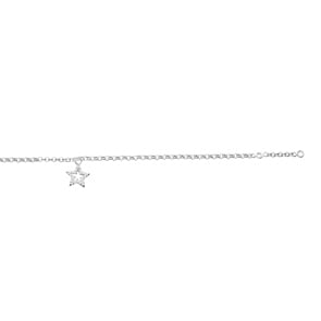 Chaîne de Cheville Argent 925 rhodié avec zircones 26cm, Étoile