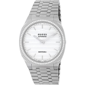 Gucci 25H Automatic Diamonds Silbrig 40mm